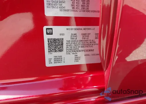 2023 Chevrolet Silverado 1500 2Wd Short Bed Rst z USA, uszkodzony, nr VIN 1GCPADE87PZ333092